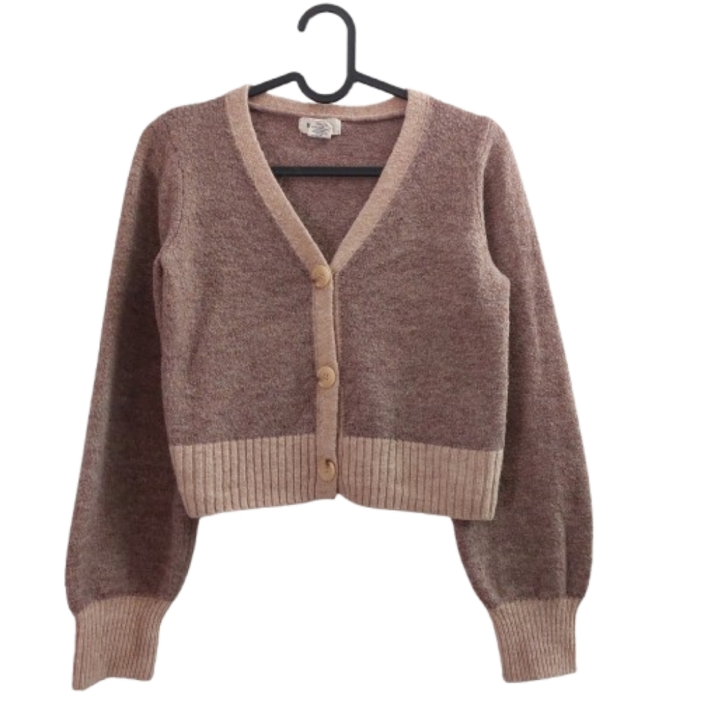 Yes Lola Cropped Cardigan Two Tone Super Soft Alpaca Blend Boho 3 Button Size S